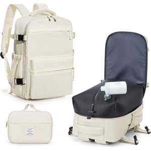 BOXSAM Zaino Sottovuoto Viaggio Con Pompa Zaino Ryanair 40x30x25 Aereo Bagaglio a Mano Zaini 14 Pollici Porta PC Casual Impermeabile Daypack Borsa da Cabina per Donna Uomo Beige