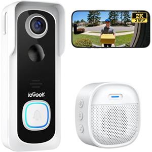 ieGeek 2K Citofono Senza Fili da Esterno, Videocitofono Wifi 2.4Ghz con Telecamera per Esterni IP66 Impermeabile, Rilevamento Umano, Nessun Costo Mensile, Visione Notturna (Bianco)