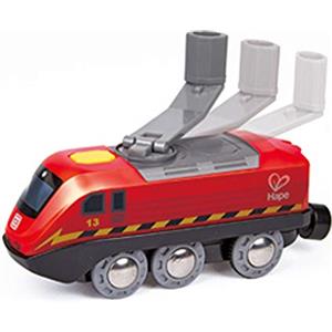 Hape Treno a dinamo rosso - Trenino giocattolo a manovella senza batterie compatibile con piste e binari in legno per gioco di ruolo bambini dai 3 anni