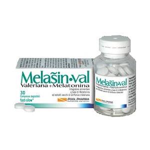 Pool Pharma Melasin Val - Integratore Alimentare con Melatonina 1mg, Griffonia e Valeriana, 30 Compresse per Sonno e Relax