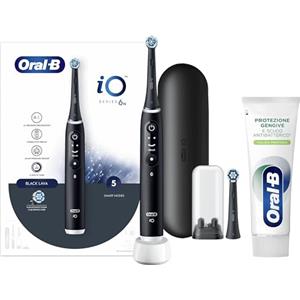 Oral-B Spazzolino Elettrico Ricaricabile iO6 Nero Con Custodia Da Viaggio, 1 Spazzolino + 1 Dentifricio Protezione Gengive e Scudo Antibatterico Pulizia Profonda 75ml