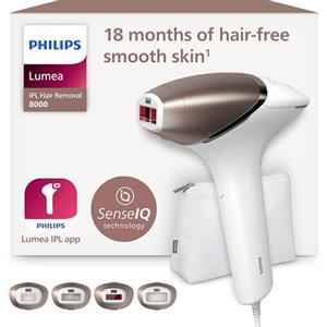 Philips Lumea serie 8000, dispositivo di depilazione IPL, alternativa alla depilazione laser, tecnologia SenseIQ, 4 accessori per corpo, viso, zona bikini e ascelle, modello BRI948/00