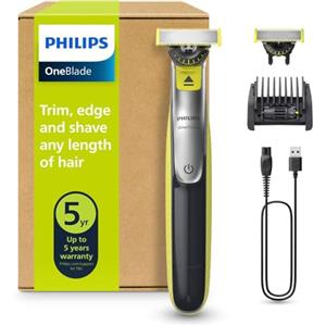 Philips OneBlade 360 Face, Autentico Regolabarba e Rasoio Elettrico, con l'Innovativa Lama 360, 2 Lame 360 per il Viso, Pettine Regolabile 5 in 1 (Modello QP2734/30)