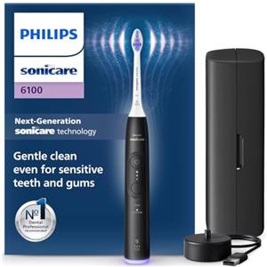 Philips Sonicare 6100, spazzolino elettrico sonico con 2 modalità di spazzolamento e 3 livelli di intensità, avviso di pressione, EasyStart, SmarTimer, nero, modello HX7401/07 [Nuova tecnologia]
