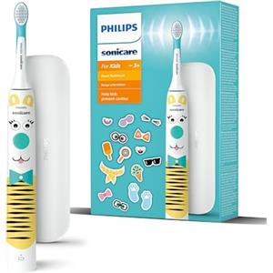 Philips Spazzolino elettrico Philips Sonicare for Kids - Spazzolino elettrico in edizione speciale Design a Pet con adesivi a tema per bambini, custodia da viaggio sottile e caricatore USB modello HX3603/01
