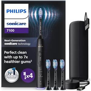 Philips Sonicare 7100 spazzolino elettrico sonico con app, 4 modalità di spazzolamento e 3 livelli di intensità, avviso di pressione, EasyStart, SmarTimer, Nero, modello HX7421/08 [Nuova tecnologia]