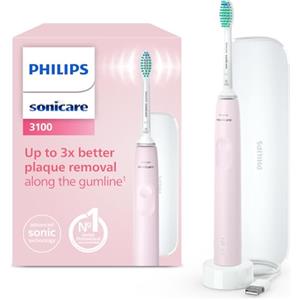 Philips Sonicare Serie 3100 Spazzolino elettrico sonico, con sensore di pressione incorporato, SmarTimer e QuadPacer, 1 testina, custodia da viaggio, rosa, HX3673/11, Sonicare 3100, Rosa
