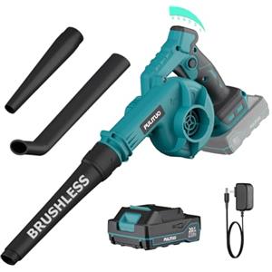 PULITUO Soffiatore a Batteria, Soffiatore Elettrico 20V con Batteria, 257 KM/H Soffiatore Foglie con 6 Modalità di Velocità, Leggero per Prato, Patio, Soffiare Foglie e Polvere
