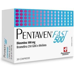 PharmaSuisse Pentaven Fast 500 - Integratore per la Circolazione con Diosmina, Bromelina, Meliloto e Betulla - 20 Compresse