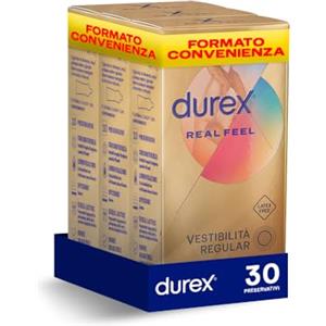Durex Real Feel, Preservativi Senza Lattice, Vestibilità Regular, 30 Profilattici