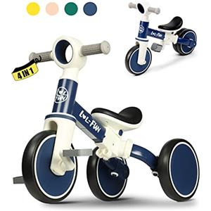 LOL-FUN Bici per bambini da 1 a 2 anni, triciclo 4 in 1 per bambini da 1 a 4 anni, regalo per ragazzi e ragazze, triciclo a 3 ruote con pedale rimovibile