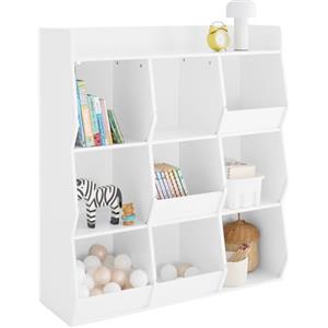 SoBuy Libreria Montessoriana per Bambini Scaffale Portagiochi con 9 Scomparti Aperti Libreria da Terra per Cameretta 95x34x105 cm Bianco KMB120-W