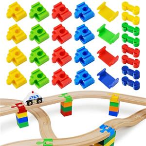 Jukibole Adattatore per Ferrovia in Legno - 28 Pezzi Connettori Per Binari Pista Trenino Legno Adattatori, Adattatore Treno Giocattolo per 3 4 5 6 Anni Regalo Giocattolo per Ragazzi e Ragazze