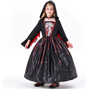 KTWSUEF Costume Vampira Bambina,Vestito Vampira Bambina con Collana,Gotico Dracula Medievale Costume Vampiro Bambino per Halloween Carnevale Cosplay
