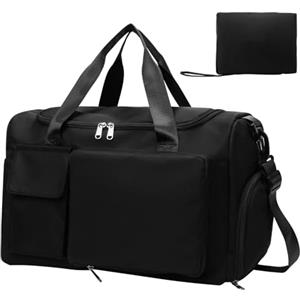 Comzantor Borsone da Viaggio, Borsa Palestra Piscina Pieghevole, Sportiva Donna e Uomo per Sport Viaggi Nuoto Yoga(Nero)