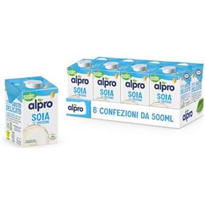 ALPRO CLASSICO, Bevanda alla SOIA, Alternativa Vegetale al Latte, Naturalmente Senza Lattosio, con vitamine B2, B12 e D2-8 confezioni da 500 ml