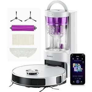 Eureka E20 Plus Aspirapolvere Robot con Stazione senza Sacchetto, 8.000 Pa, Svuotamento Automatico, Batteria 180 min, DuoDetect AI 3D Evitamento Ostacoli, per Tappeti e Peli di Animali Domestici