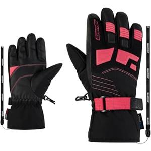 Ziener LUKIAN-Z Guanti da sci per bambini, sport invernali, impermeabili, scudo termico, guinzaglio, nero, rosa giglio, 4,5