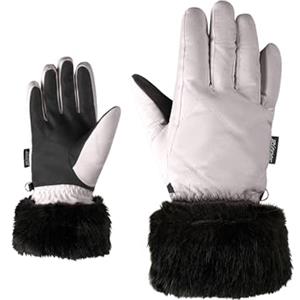 Ziener Guanti da sci LILION-Z da ragazza, per sport invernali, con polsini in pelliccia sintetica, antivento, impermeabili, argento metallizzato, 6,5