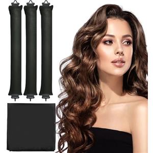 Wekuw 3 Pezzi Arricciacapelli con Sciarpa di Seta Heatless Hair Curler Ferro Capelli Bigodino Lungo per Boccoli Bigodini Morbidi per Dormire Arriccia Capelli per Lo Styling Dei Fai-Da-Te (Nero)