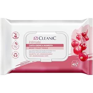 Cleanic Intimate Carta Umida Usa e Getta - (40 Pezzi) Carta Umida - Combina carta e salvietta umida, rinfresca zona intima, estratto di mirtillo rosso e prebiotico - 40 Pezzi