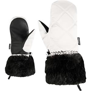 Ziener LILIONE-Z - Muffolo da sci da bambina, per sport invernali, con polsini in pelliccia sintetica, antivento, impermeabile, bianco, 3