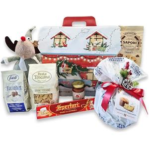 Speciale Italia Cesti Natalizi Speciale Italia - Confezione Regalo Casa del Natale, Cesto Natalizio Gastronomico con Panettone da 500g e Prodotti Alimentari Dolci e Salati, 8 pezzi