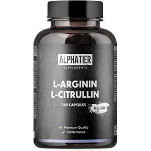 Alphatier Supplements Alphatier Capsule L-Arginina L-Citrullina Alto Dosaggio - 360 Pillole Vegane - 3000mg di Citrullina Malato + Arginina Base per Porzione - Qualità Premium Senza Magnesio Stearato + Additivi