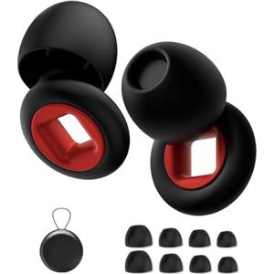 Poraceous Tappi Orecchie Dormire, 1 + 3 paia di Tappi per le Orecchie per moto, Riutilizzabili Antirumore per Dormire, Silicone per Sonno, Concentrazione, Sensibilità Rumore e iViaggi(Nero Rosso)