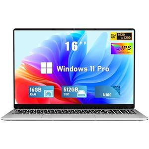 FUNYET 2025 PC Portatile 16'' Celeron N100 Core 3.4GHz Laptop RAM 16 GB DDR4 512GB SSD Win 11 Pro 6000mAh Battery Notebook FHD 1920×1200 USB3.0 BT5.0 WIFI 5 HDMI Doppio altoparlante Tastiera Retroilluminata