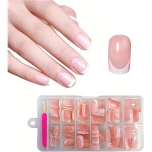 ZAHRVIA Unghie finte per french manicure, corte, quadrate e a pressione, con punta bianca, kit di 120 pezzi, copertura completa, adesive, ornamenti per manicure