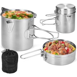 Lixada - Pentola da campeggio, 1 l, in acciaio inox, con coperchio e manico, per camping, escursionismo, pesca e picnic