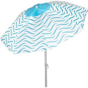 AKTIVE Ombrellone da spiaggia antivento 220 cm, 8 aste in fibra di vetro, design onde da spiaggia, ventilazione superiore, protezione UV50, manico inclinabile in acciaio, 28/32 mm, custodia inclusa