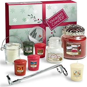 Yankee Candle confezione regalo, 8 candele profumate, portacandele, taglia-stoppino e paralume Illuma-Lid, Set di candele natalizie da 11 pezzi