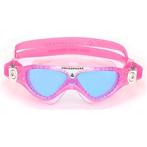 Aquasphere Aqua Sphere Vista Junior, occhialini da nuoto per bambini, vestibilità come una maschera, comodi, ipoallergenici, a prova di perdite, sistema di fibbia Quick Fit, unisex, lenti blu, montatura rosa