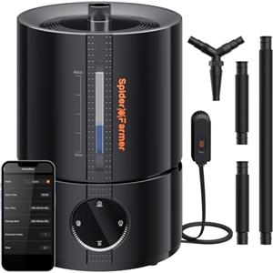 Spider Farmer Nuovo umidificatore da 450 ml/h per piante Tenda da coltivazione Camera da letto, GGS Smart Umidificatore a ultrasuoni con igrometro Nero Piccolo 5 L