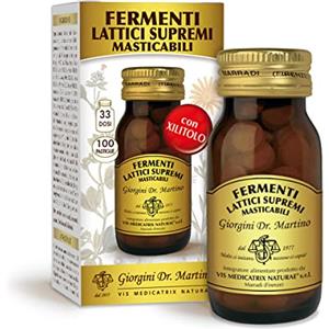 Dr Giorgini FERMENTI LATTICI SUPREMI masticabili - 50 g (33,3 dosi da 3 pastiglie, scorta per 1 mese. 100 miliardi di probiotici in 3 pastiglie)