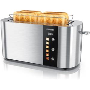 arendo Tostapane a 2 Lunghe Fessure per 4 Fette, 1500 W, Visualizzazione a colori dei livelli di doratura, Display con indicazione del tempo rimanente, Tasti touch, Scaldapasta viennese, Doratura da 1 a 6