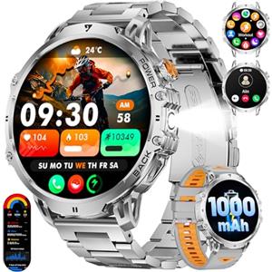 BENYAR SMART Orologio Smartwatch Uomo con Batteria da 1000 mAh, 1,85'' Ampio Schermo Smart Watch Militare con Torcia LED, Chiamate per Android iOS, Impermeabile IP68, 120 Modalità Sportive Fitness Tracker, Argent