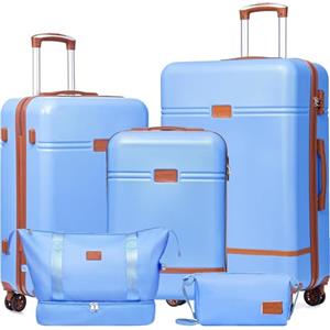 Ystyle Set 5 Valigie Rigide (57/67/77cm) in ABS+PC, Manico Telescopico e 4 Ruote Easy Roll a 360°, TSA lucchetto, Borsone da Viaggio Espandibile Palestra, Borsa da Toilette, Blu