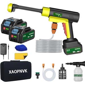 XAOPNVK Idropulitrice Portatile a Batteria, con 1200 PSI,Collegabile Direttamente al Rubinetto, 2 Batterie da 4,0 Ah, Ugello 6 in 1, Tubo da 10 Metri, per Auto, Recinzione, Pavimento, Terrazza