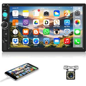 Motorsi Autoradio 2 Din con Bluetooth, 7 Pollici Mirror Link Stereo Auto con Schermo USB FM Radio AUX TF Controllo del Volante Collegamento Mirror per Telefono Android/iOS + Telecamera Posteriore