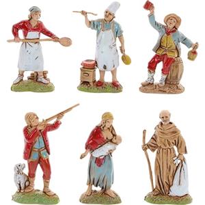 Moranduzzo Set 6 Pastori Napoletani Adatto a Presepe da 6 cm Scala 1:32 - MINI 6 - Statuina Indistruttibile, Stile '700, Rifinita a Mano, Scultore M. Landi, Made in Italy