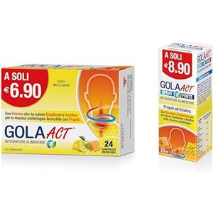 linea ACT Gola Act Miele e Limone e Gola Act Spray Forte, Integratore Alimentare con Erismo, Vitamina C,Estratti di Propoli, Erisimo ed Oli Essenziali, 1 Confezione Bipack con Spray e Compresse