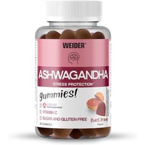 Weider Ashwagandha Gummies (40 caramelle gommose) Gusto Arancia Dolce, con Ashwaganda KSM-66 e Vitamina C, Aiuta a ridurre lo stress e trovare il sonno, Senza Zucchero, Senza Glutine, 20 Porzioni