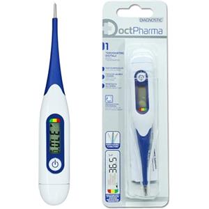 Doctpharma Termometro Digitale con Maxi Schermo - Rapida Misurazione, Punta Flessibile, Segnale Acustico, Indicatore Febbre a Colori, Impermeabile, Batterie Incluse, per Adulti e Bambini
