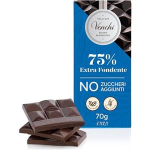 Venchi - Tavoletta Extra Fondente NO Zuccheri Aggiunti, 70 g - NO Edulcoranti Artificiali - Senza Glutine - Vegano