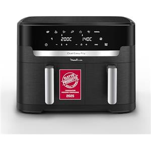 Moulinex Dual Easy Fry XXL, Friggitrice ad Aria 11 Litri, Doppio Cestello Antiaderente Lavabile in Lavastoviglie, Basso Consumo Energetico, 7 Modalità, App Ricette, Colore Nero, EZ9428