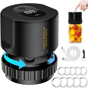 Domigard Macchina Sottovuoto Alimenti Barattolo di Vetro, Elctrtici Mason Jar Vacuum Sealer,10 Coperchi Inclusi, adatto Sigillare Alimenti in Vasetti (Nero)