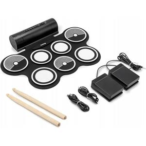 Huslog Batteria Elettronica Portatile per Bambini e Principianti, 7 Pad + 2 Pedali, 12 Ritmi Demo, 7 Suoni, Funzione Registrazione, Ingresso MP3, Uscita Cuffie e Altoparlanti